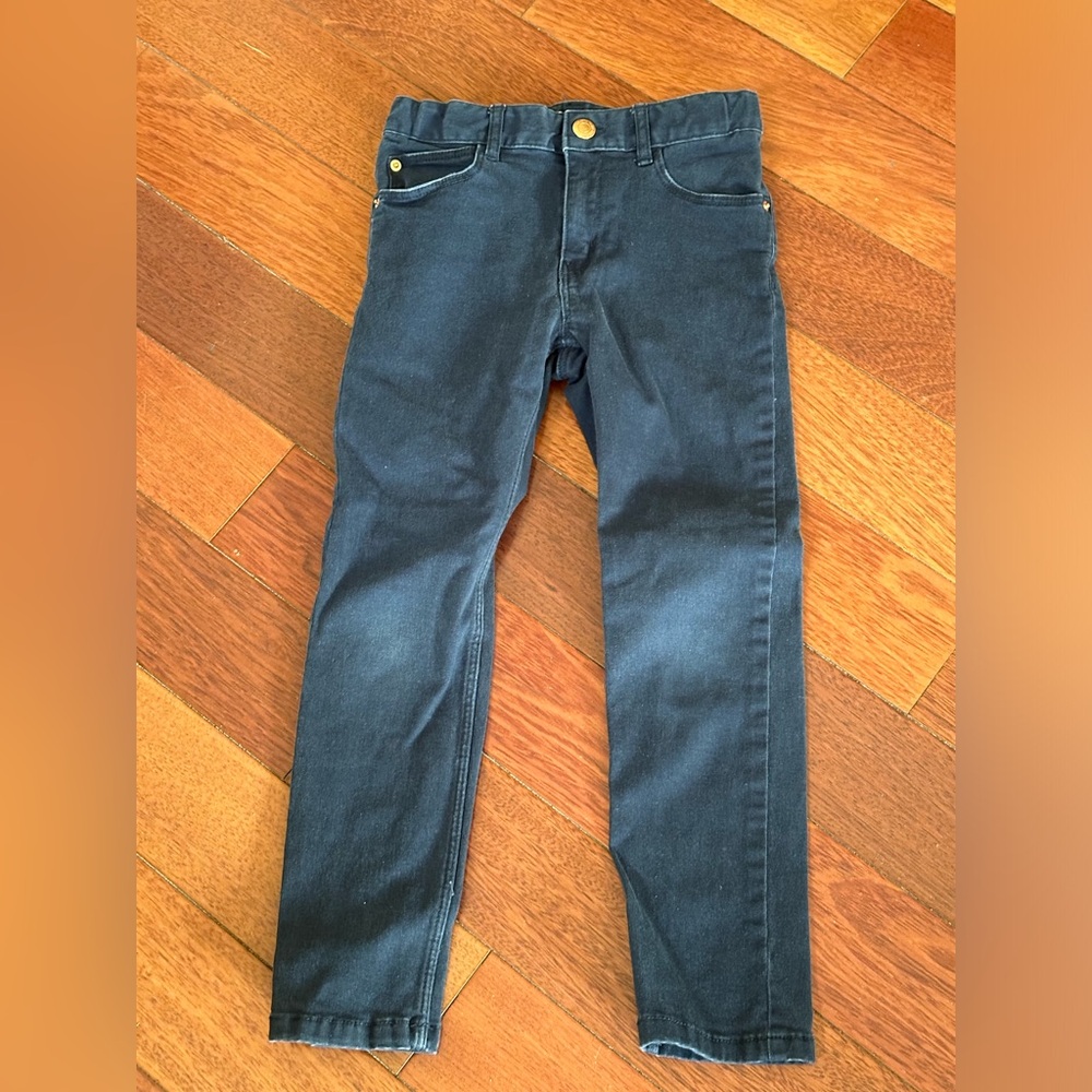 H&M dark wash jeans copper rivets with snap & zipper closure and waist cinches